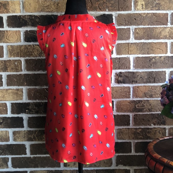 TALBOTS PLEATED RUFFLE SHELL - BRIGHT BEETLE Top - Picture 6 of 14